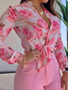 Deep V-Neck Print Women Shirt 