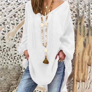 V Neck Loose Cotton Blouse Shirt