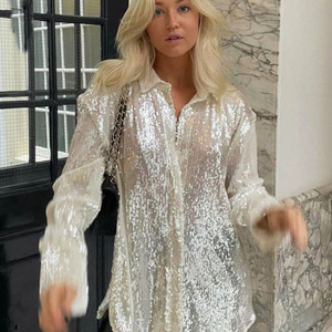 V Neck Sequins Blouse