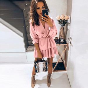 Casual Sashes Solid Mini Dress
