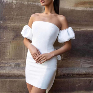Off Shoulder Big Bow White Bandage Dress