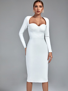 Midi Bandage White Bodycon Dress 