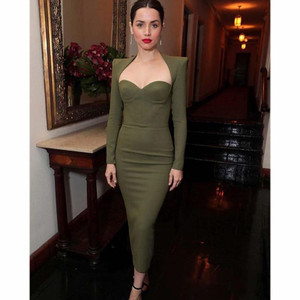  V Neck Slim Midi Celebrity Night Show Bodycon Club Party Dresses Vestidos