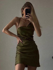 Irregular Collar Folds Bodycon Backless Bandage Spaghetti Straps Party Dress 
