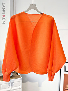 Solid Open Stitch Batwing Sleeve Design Pleated Shirt 