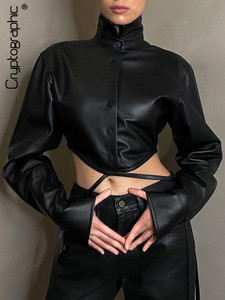  Elegant Single Breasted PU Leather Shirts 