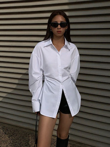 Casual Blouse High Street Korean Fashion Waist Tight Female Shirts