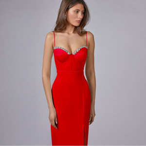 V Camisole Slim Diamond Bodycon Sleeveless Evening Party Dress