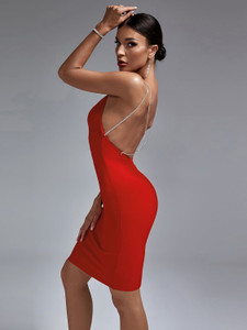 Red Bandage  Women Backless Party Dress 