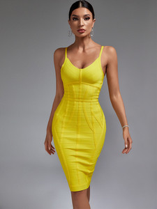 Yellow Bandage Women Club Party Dress 