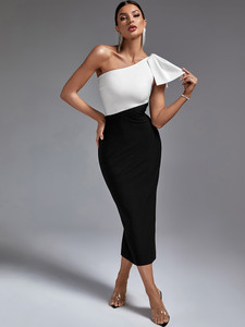 Long Bandage Women One Shoulder Party Dress 
