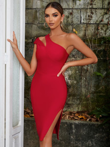 One Shoulder Bandage  Red Sleeveless Bodycon Party Dress 