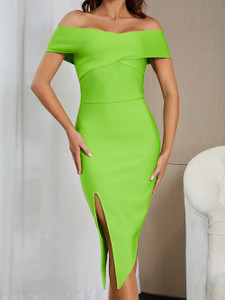 Green Midi Bandage Elegant Off The Shoulder Party Dress 