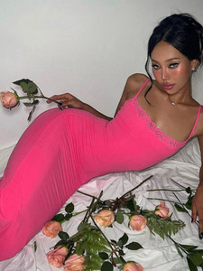 Rose Red Lace Long Slip Dress 