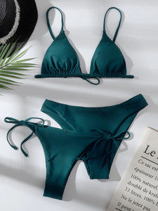 Three Pieces Triangle Tie Side Bikini Set Women Swimwear 
