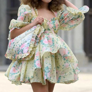 Boho Inspired floral print ruffle tiered women dress 