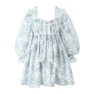 Boho Inspired floral print cotton mini party gown dress 