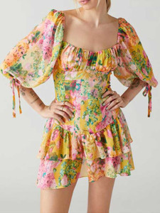 Boho Inspired Floral Dropped-Waist Mini Dress 