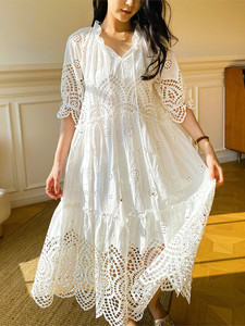Boho Inspired white cotton embroidery boho dress 