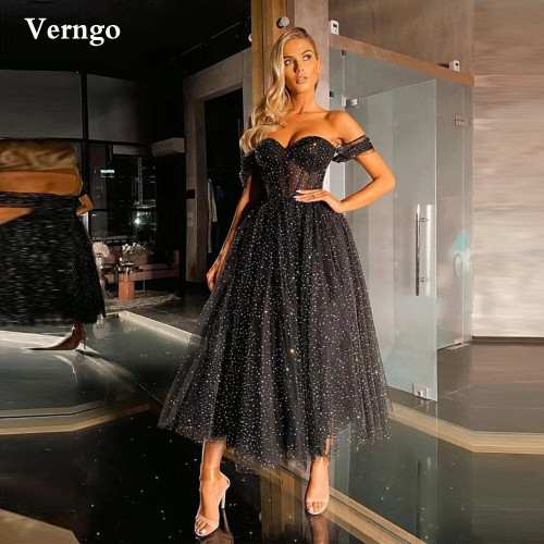Sparkly Black Dots Tulle Prom Dress