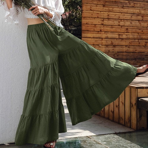 Vintage Women's Wide Leg Trousers ZANZEA 2021 Solid Pants Casual Elastic Waist Long Pantalon Palazzo