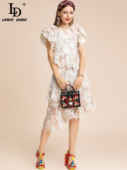 Butterfly Sleeve Hollow out Ruffle Vintage Elegant Vacation Mermaid Dress