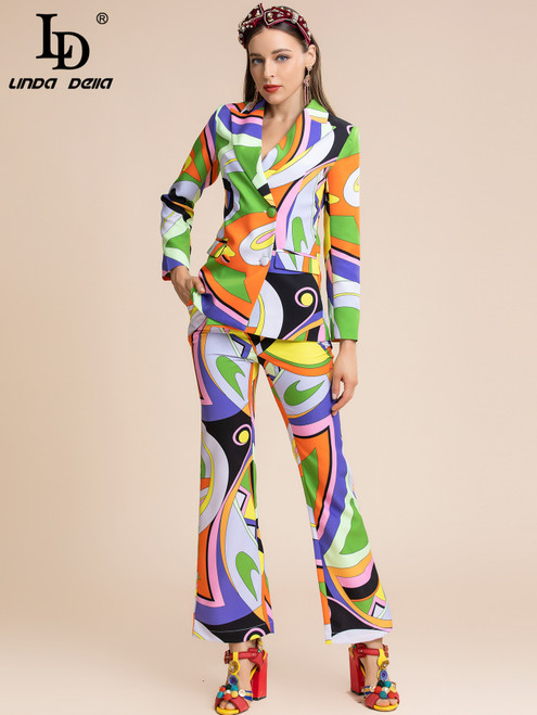 Slim Long sleeve Single-breasted Blazer + Pants 2 Pieces Sets