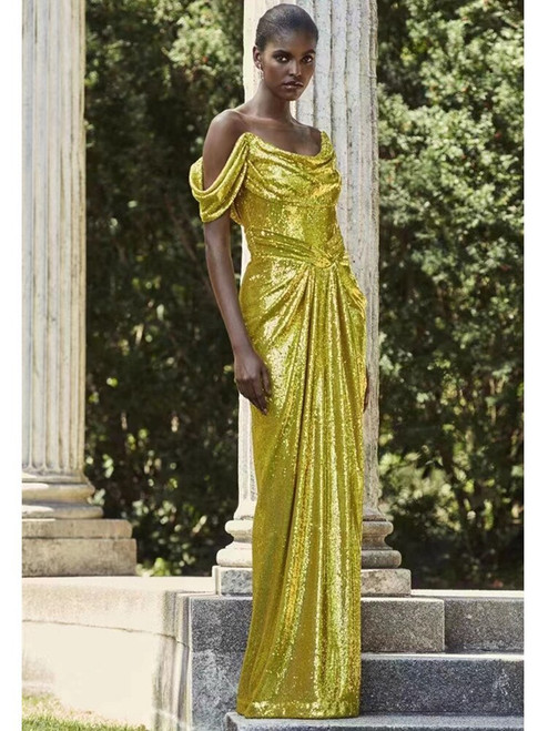 Off Shoulder Mesh Sequins Draped Maxi Long Bodycon Custume Dress 