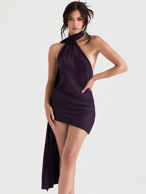 Silk Dress Black Mini Halter Dress 