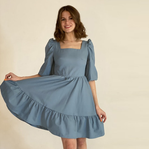 Puff Sleeve a Line High Waist Princess Mini Dress 